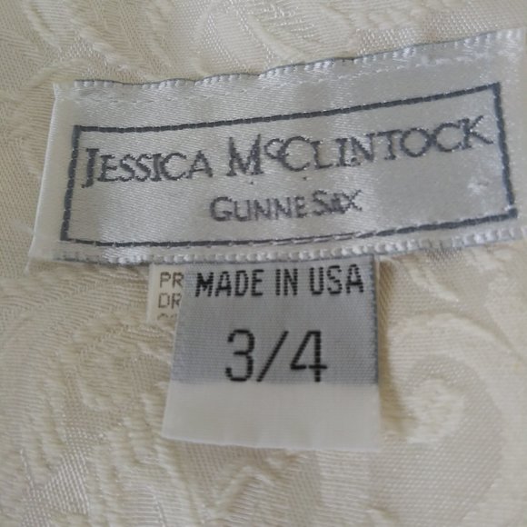 Vintage Jessica McClintock Gunne Sax 90s Y2K Cream Jacquard Fit Flare Dress 3 4 - Picture 4 of 4
